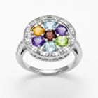 Sterling Silver 1/10-ct. T.w. Diamond And Gemstone Round Frame Ring, Women's, Size: 7, Multicolor