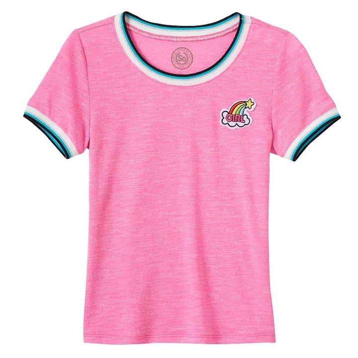 Girls 7-16 So&reg; Embroidered Skinny Tee, Girl's, Size: 7-8, Brt Pink