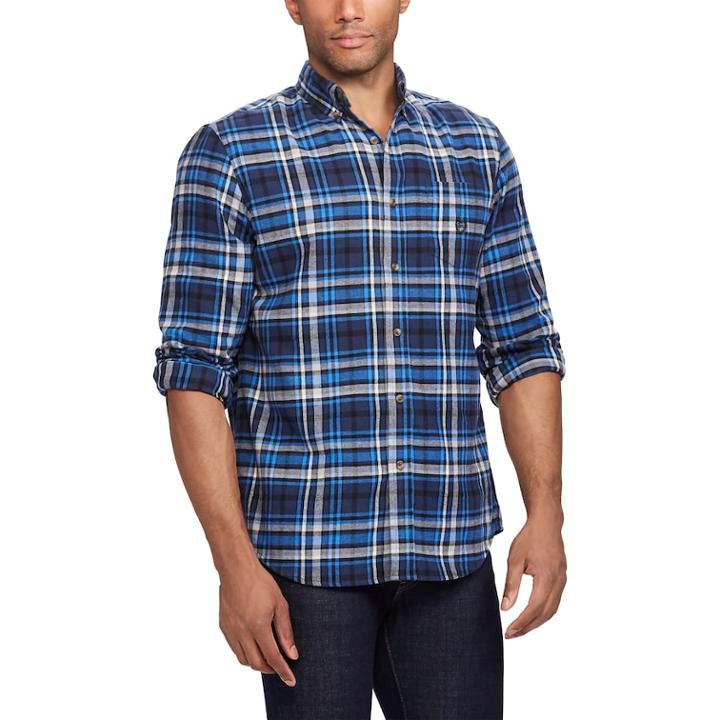 Men's Chaps Regular-fit Plaid Flannel Performance Button-down Shirt, Size: Large, Blue (navy)