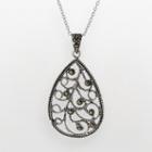 Silver Plated Marcasite Filigree Teardrop Pendant, Women's, Size: 18, Black