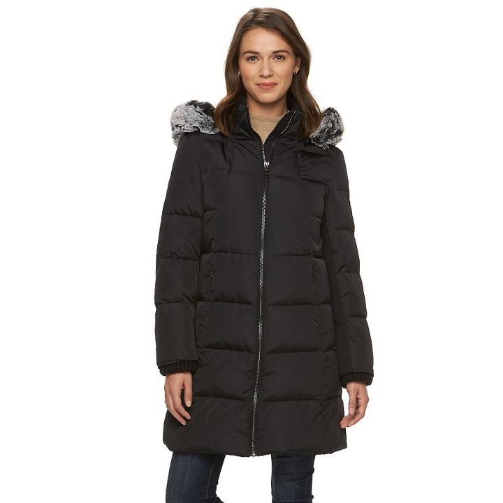 Women's Gallery Hooded Puffer Down Puffer Jacket, Size: Xl, Black