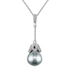 10k White Gold Tahitian Cultured Pearl & 1/8 Carat T.w. Diamond Marquise Pendant Necklace, Women's, Size: 17, Grey