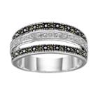 Silver Luxuries Silver Plated Marcasite & Crystal Striped Ring, Women's, Size: 7, Grey