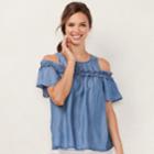 Women's Lc Lauren Conrad Rufflle Cold-shoulder Top, Size: Medium, Blue