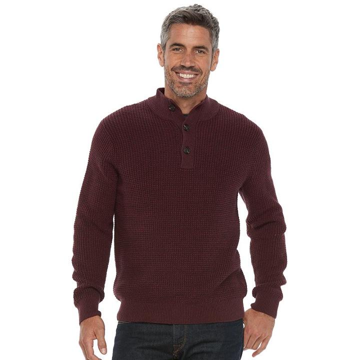 Men's Croft & Barrow&reg; Classic-fit Outdoor Waffle-weave Sweater, Size: Medium, Dark Pink