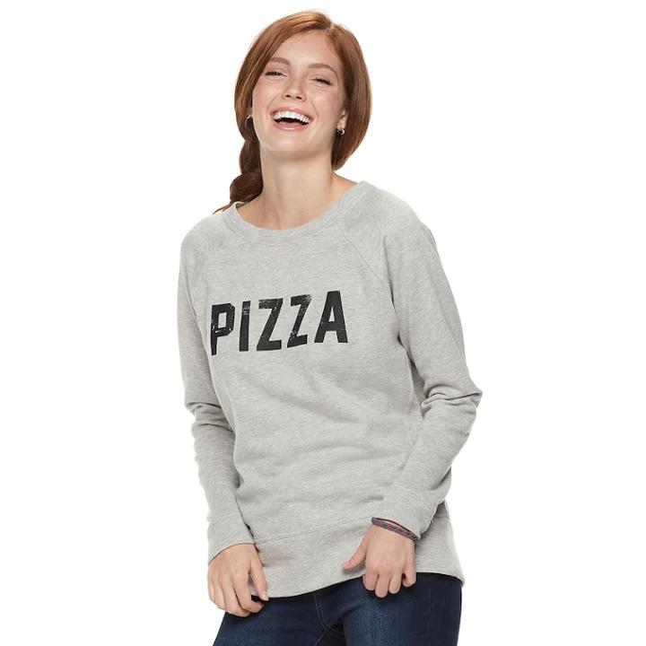 Juniors' Pizza, Tacos Raglan Reversible Top, Teens, Size: Medium, Light Grey