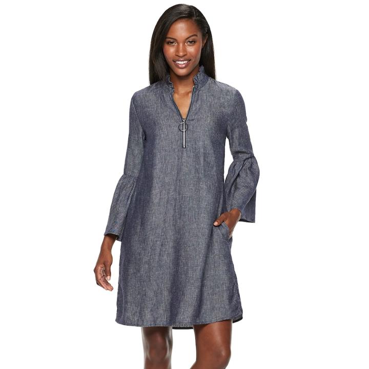 Women's Hope & Harlow Bell Sleeve Dress, Size: 14, Blue (navy)
