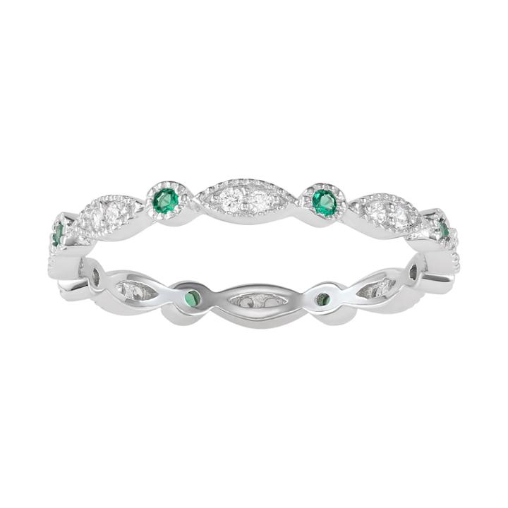Sterling Silver Lab-created Green Spinel & Cubic Zirconia Geometric Ring, Women's, Size: 7