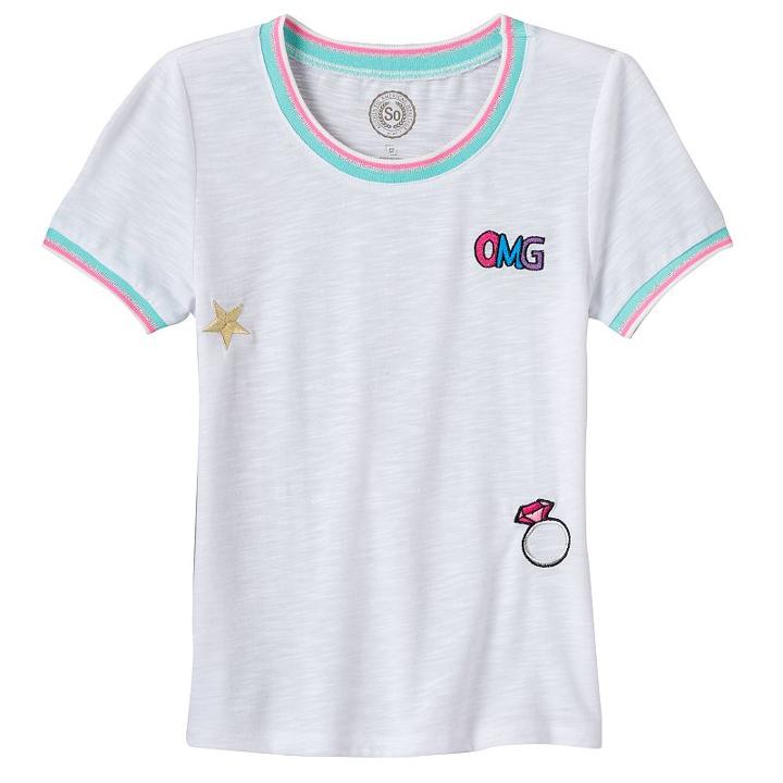 Girls 7-16 So&reg; Embroidered Skinny Tee, Girl's, Size: 14, White
