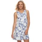 Juniors' About A Girl Print Lattice-trim Swing Dress, Size: Large, Blue