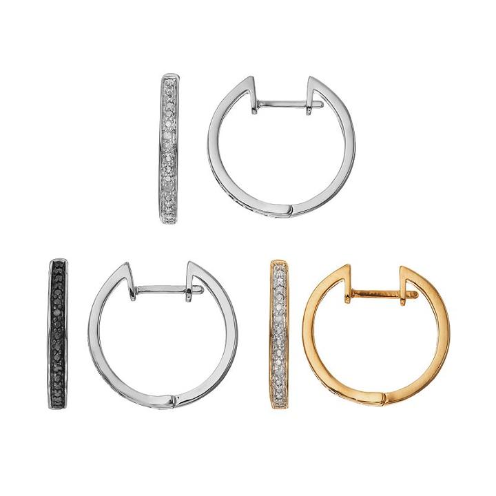 1/10 Carat T.w. Black & White Diamond Silver-plated & 14k Gold-plated Hoop Earring Set, Women's