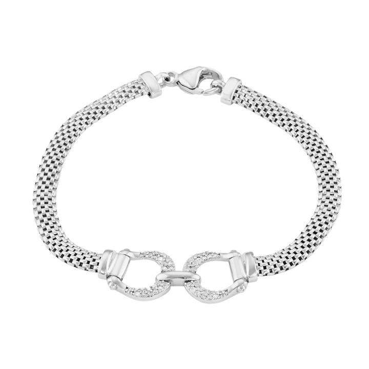 Cubic Zirconia Sterling Silver Mesh Bracelet, Women's, Size: 7.5, White