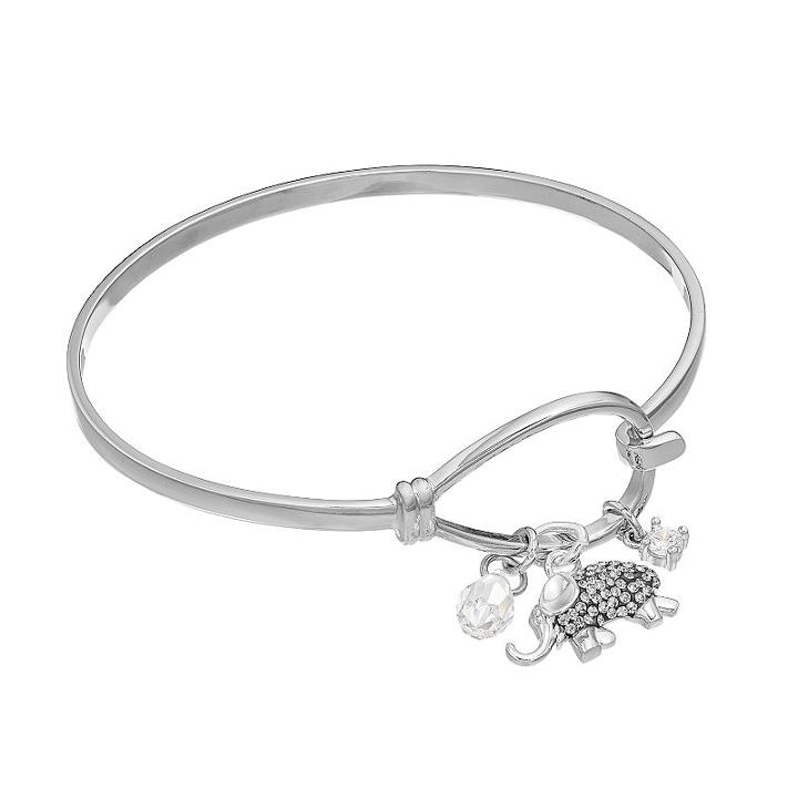 Cubic Zirconia Elephant Charm Bracelet, Women's, Grey