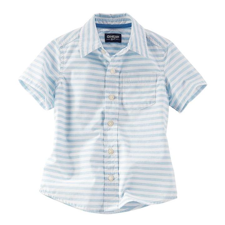 Toddler Boy Oshkosh B'gosh&reg; Short Sleeve Striped Woven Poplin Button-down Shirt, Size: 5t, Ovrfl Oth