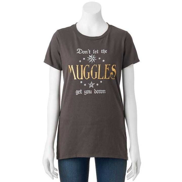 Juniors' Harry Potter Muggles Get You Down Graphic Tee, Girl's, Size: Xl, Grey (charcoal)