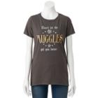 Juniors' Harry Potter Muggles Get You Down Graphic Tee, Girl's, Size: Xl, Grey (charcoal)