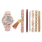 Vivani Women's Floral Watch & Bracelet Set, Size: Large, Pink