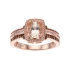 10k Rose Gold Morganite & 1/5 Carat T.w. White & Champagne Diamond Halo Ring, Women's, Size: 7, Pink