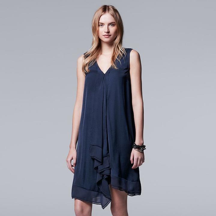 Women's Simply Vera Vera Wang Ruffle Cascade Shift Dress, Size: Xl, Dark Blue