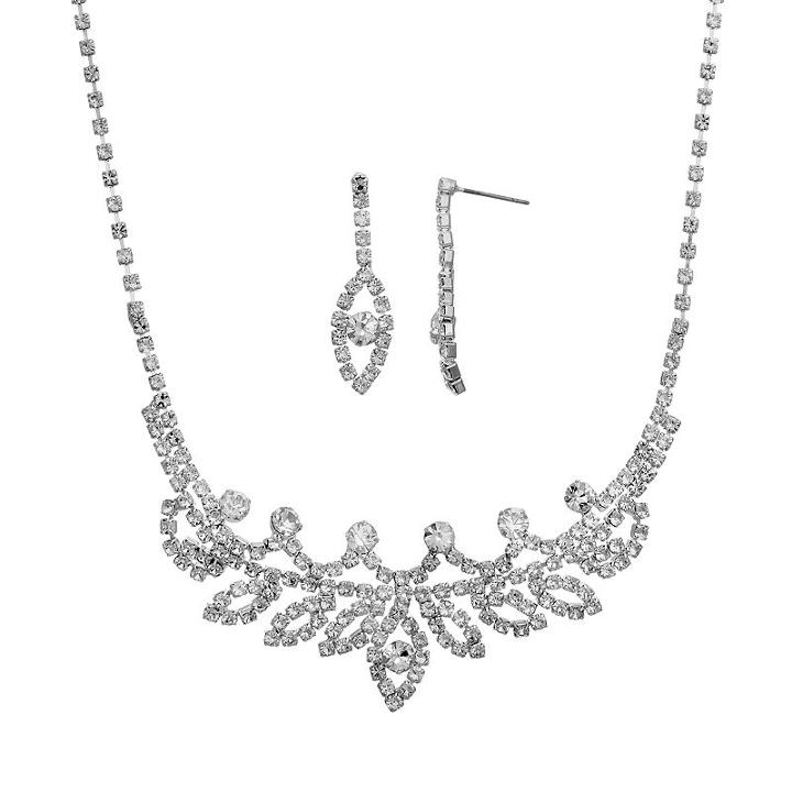 Crystal Allure Leaf Necklace And Drop Earring Set, Women's, Size: 18, White