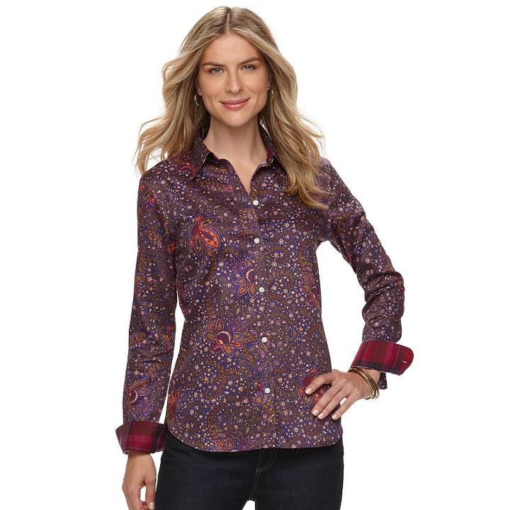 Women's Chaps No Iron Shirt, Size: Small, Purple Oth