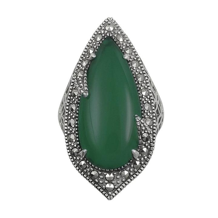 Lavish By Tjm Sterling Silver Green Agate Filigree Ring - Made With Swarovski Marcasite, Women's, Size: 6