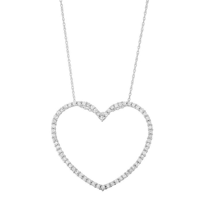 10k White Gold 1 Carat T.w. Diamond Heart Pendant Necklace, Women's, Size: 18