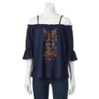 Juniors' Live To Be Spoiled Floral Off The Shoulder Top, Girl's, Size: Medium, Blue (navy)