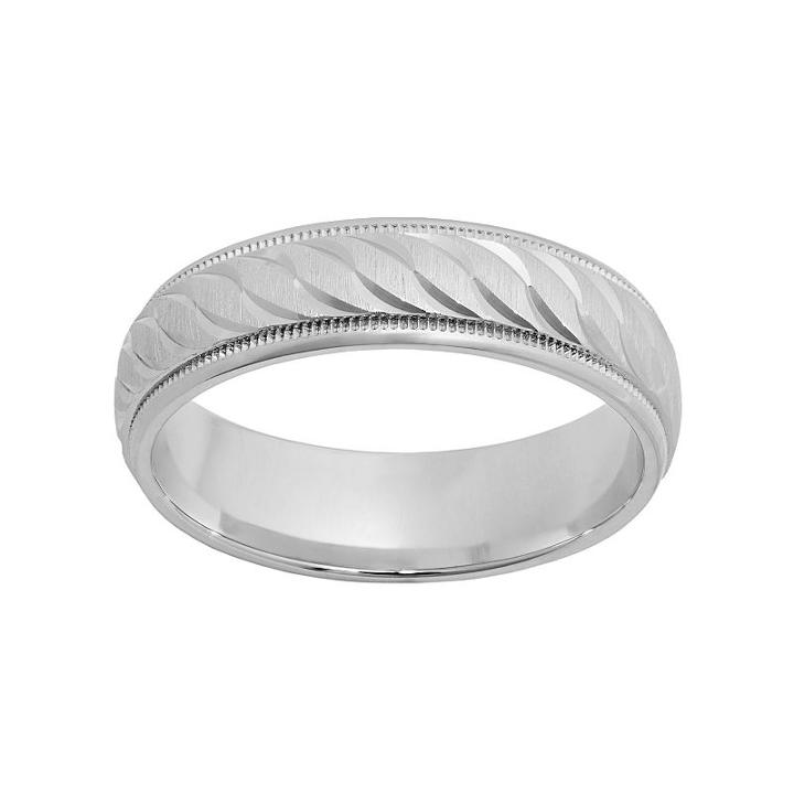 Sterling Silver Textured Wedding Band - Men, Size: 10, Grey