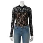 Juniors' Love, Fire Lace Long Sleeve Bodysuit, Girl's, Size: Medium, Black