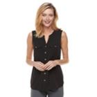 Women's Croft & Barrow&reg; Sleeveless Henley Shirt, Size: Xl, Black