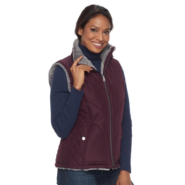 Women's Kc Collections Quilted Reversible Vest, Size: Large, Red Other