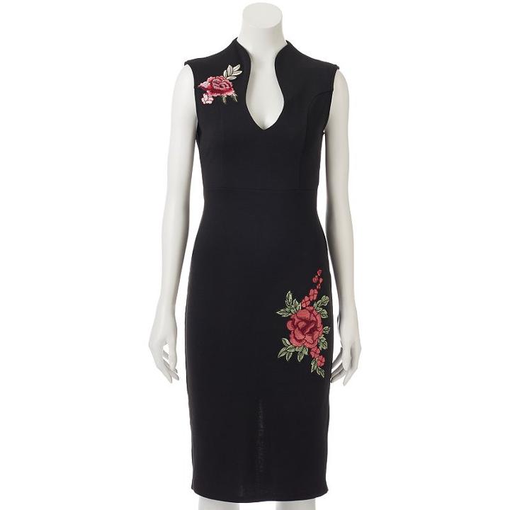 Juniors' Almost Famous Floral Bodycon Dress, Teens, Size: Small, Black