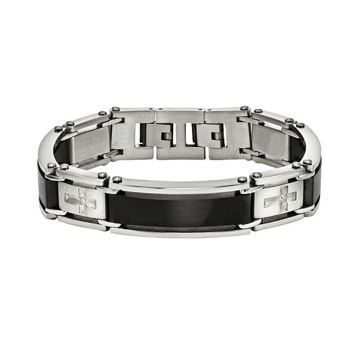 Axl By Triton Men's Stainless Steel Diamond Accent Cross Bracelet, Size: 8.5, Grey