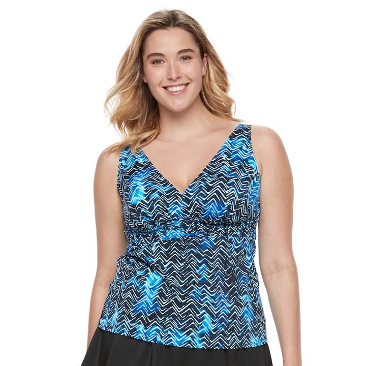 Plus Size Trimshaper Katie Bust Enhancer Tankini Top, Women's, Size: 18 W, Blue
