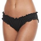 Women's S.o.s. Sun Ocean Sand Ruffle-trim Bikini Bottoms, Size: Large, Black