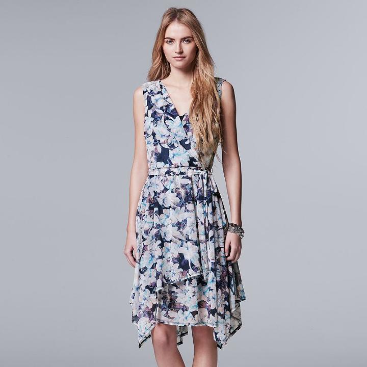 Petite Simply Vera Vera Wang Soft Hankerchief Dress, Women's, Size: L Petite, Blue (navy)