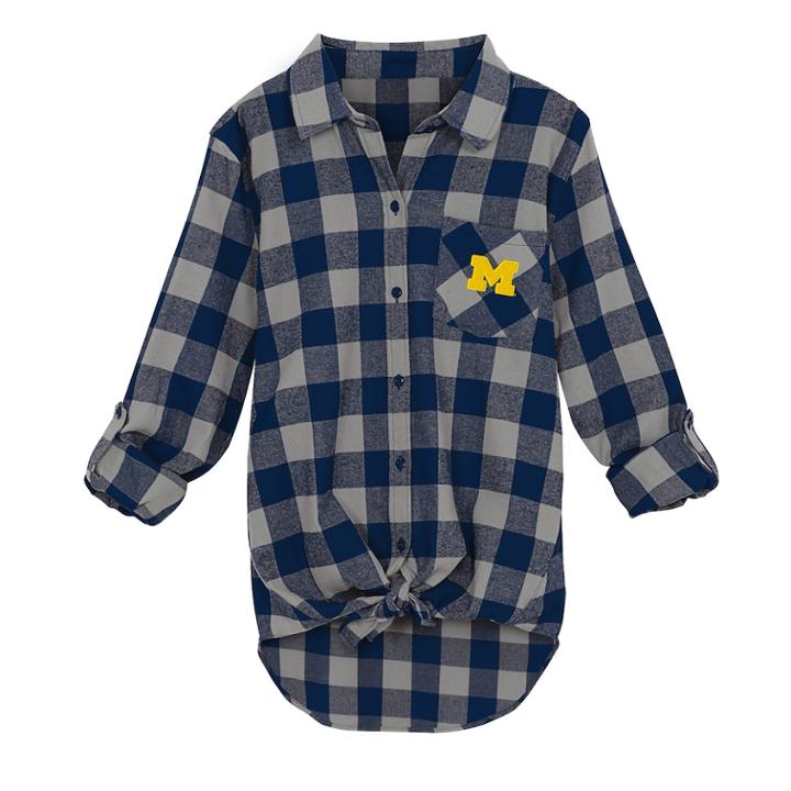Juniors' Michigan Wolverines Spirit Week Tie-front Flannel Shirt, Teens, Size: Xl, Dark Blue