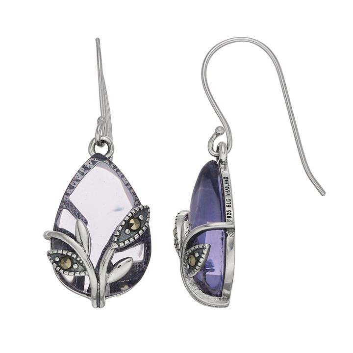 Tori Hill Sterling Silver Purple Glass & Marcasite Teardrop Earrings, Women's