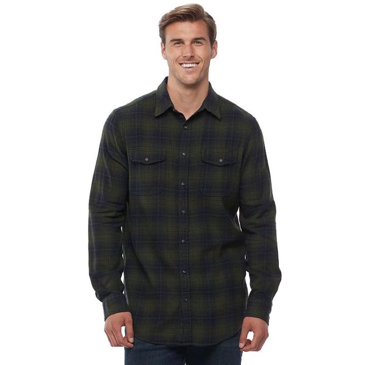 Big & Tall Sonoma Goods For Life&trade; Slim-fit Plaid Stretch Flannel Button-down Shirt, Men's, Size: Xl Tall, Green