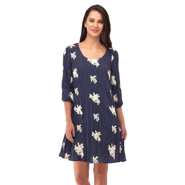 Women's Indication Embroidered Flower A-line Swing Dress, Size: Medium, Blue Other