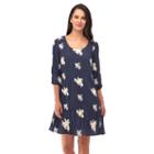 Women's Indication Embroidered Flower A-line Swing Dress, Size: Medium, Blue Other