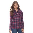 Petite Croft & Barrow&reg; Flannel Plaid Button-down Shirt, Women's, Size: Xs Petite, Purple