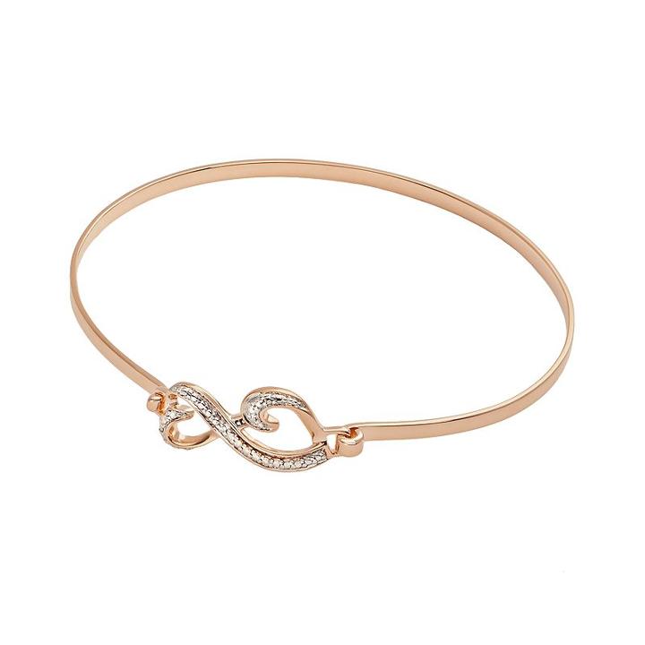 Love Is Forever 14k Rose Gold Over Silver Diamond Accent Double Heart Bangle Bracelet, Women's, Pink
