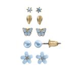 Lc Lauren Conrad Flower, Leaf And Butterfly Stud Earring Set, Women's, Blue