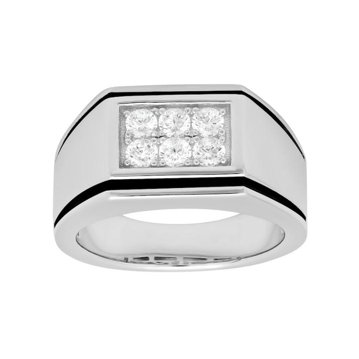 Men's Sterling Silver Cubic Zirconia Double Row Ring, Size: 11, White