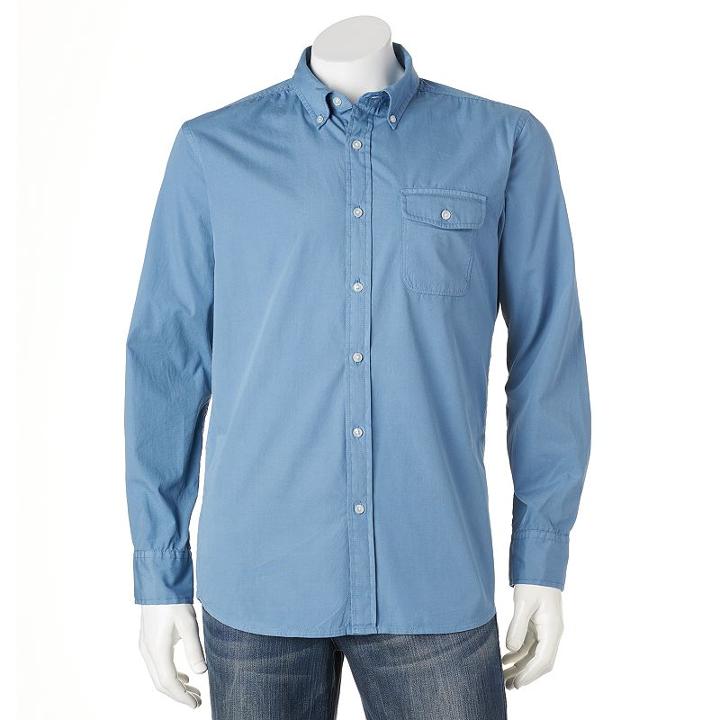 Men's Croft & Barrow&reg; Solid Crosshatch Casual Button-down Shirt, Size: Small, Blue (navy)