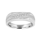 Men's 10k White Gold 1/10 Carat T.w. Diamond Diagonal Striped Ring, Size: 9