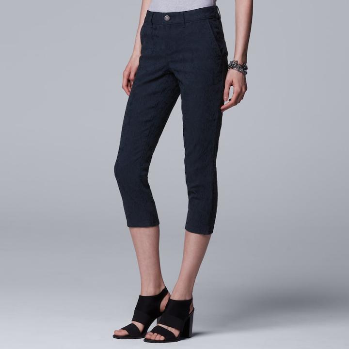 Women's Simply Vera Vera Wang Jacquard Twill Capris, Size: 6, Blue (navy)