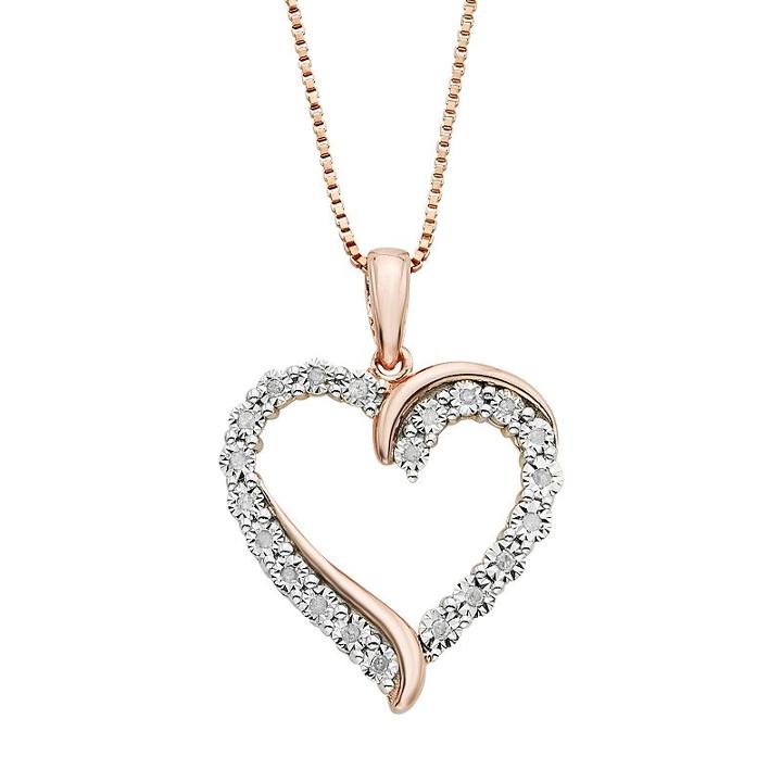 1/10 Carat T.w. Diamond 14k Rose Gold Vermeil Heart Pendant Necklace, Women's, White